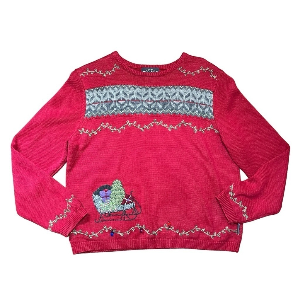 Woolrich Embroidered Sleigh Wool/Cotton Blend Christmas Holiday Sweater MP
